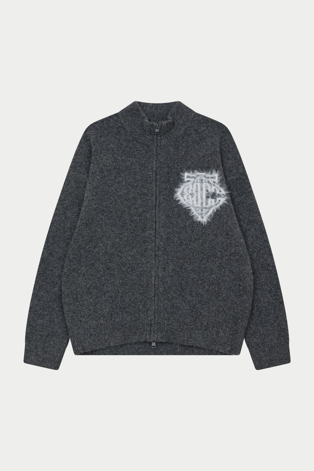 MONOGRAM FLUFFY KNIT ZIP THROUGH - CHARCOAL