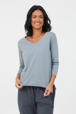 Janey V Neck Raw Edge Cotton Top