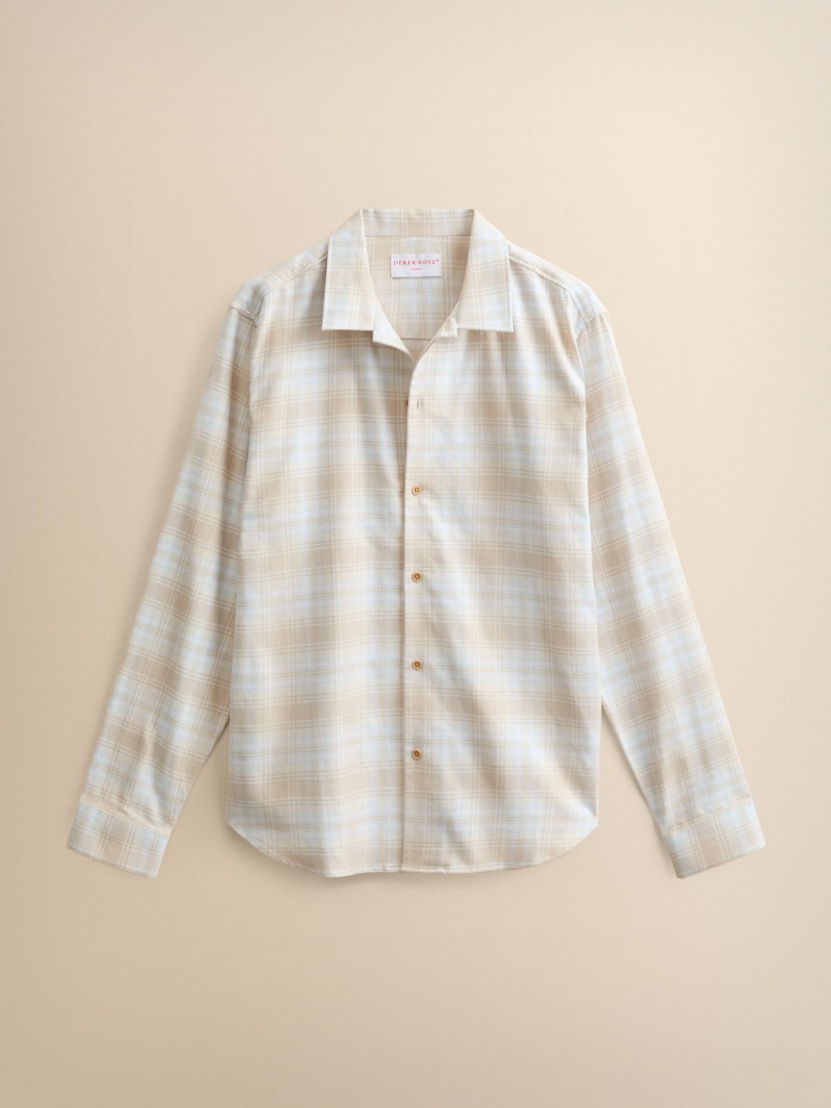 Kelburn Brushed Cotton Flannel Shirt Oatmeal & Ice Blue Check