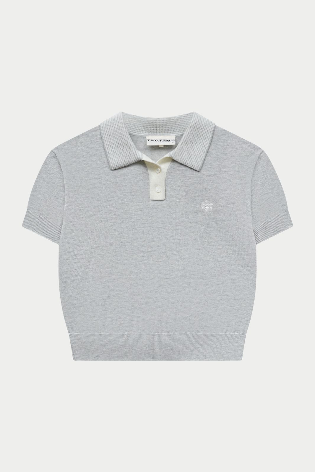 KNITTED COLLAR POLO TOP - GREY MARL