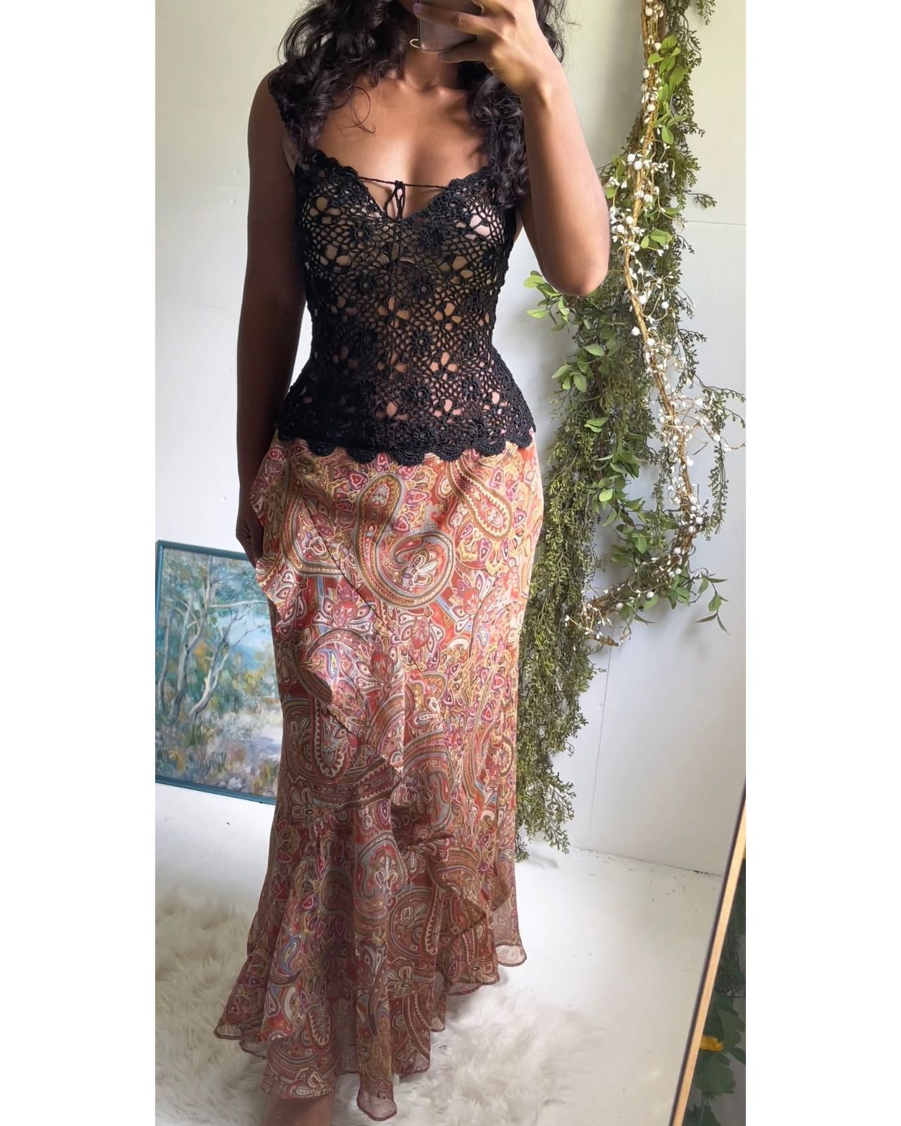 Y2K Black Crochet Knit Top