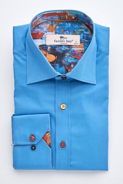 Blue Shirt with Abstract Trim