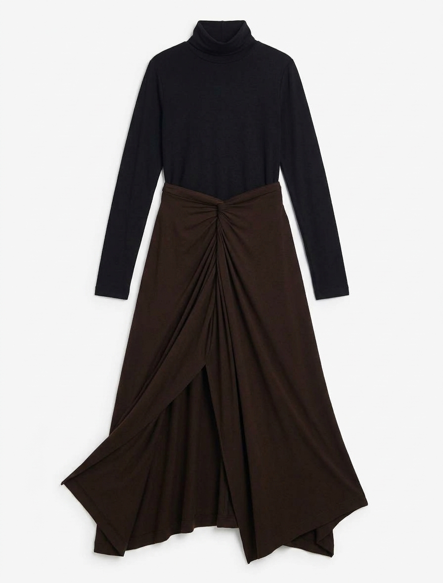 Sadie Twist Midi Skirt In Bitter Chocolate