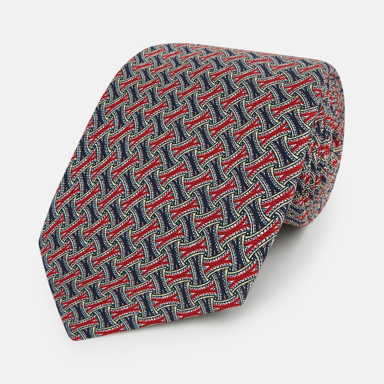 Red and Navy Weave Patterned Silk Tie