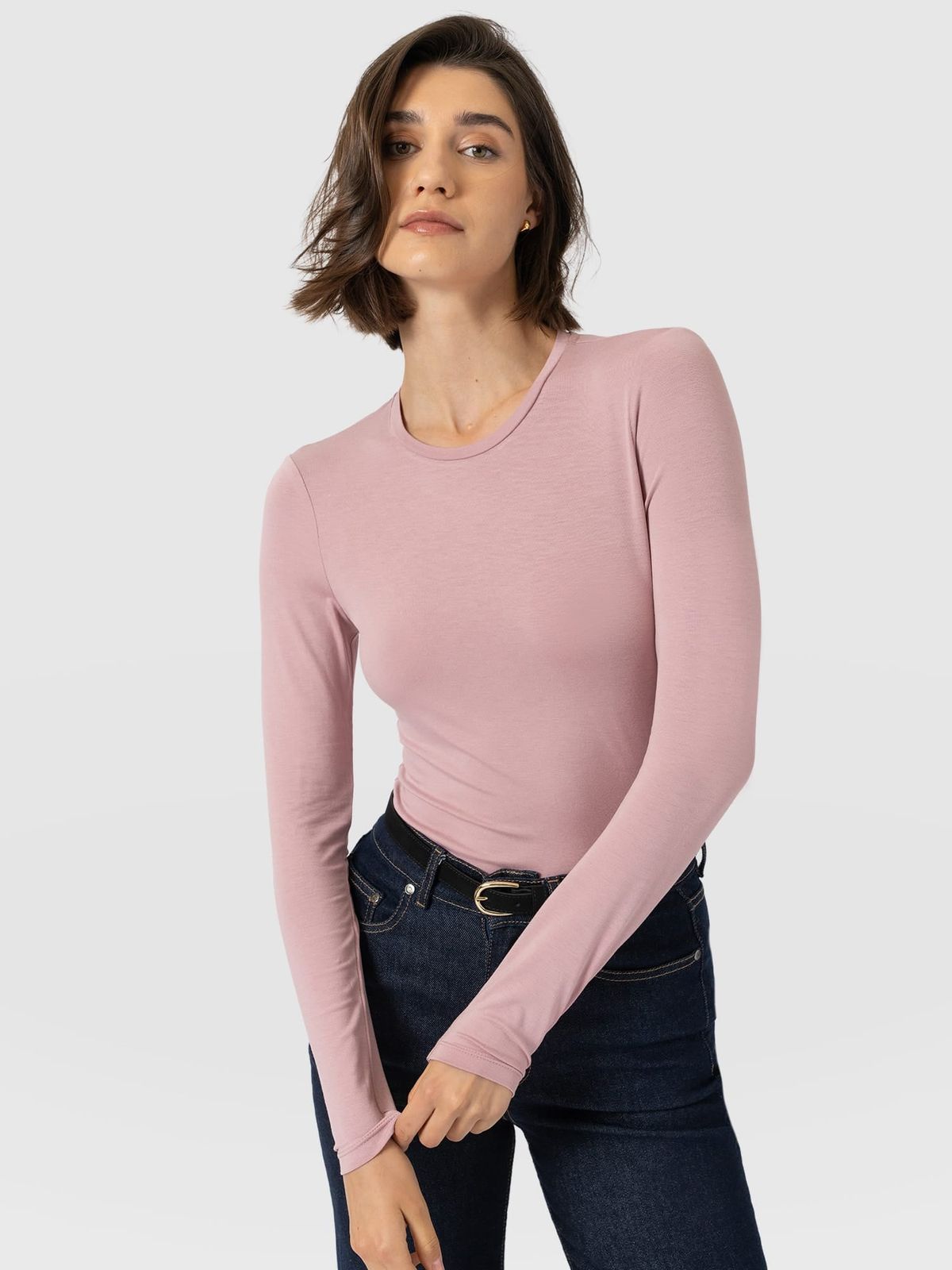 Austen Crew Neck Long Sleeve Tee - Dusty Pink