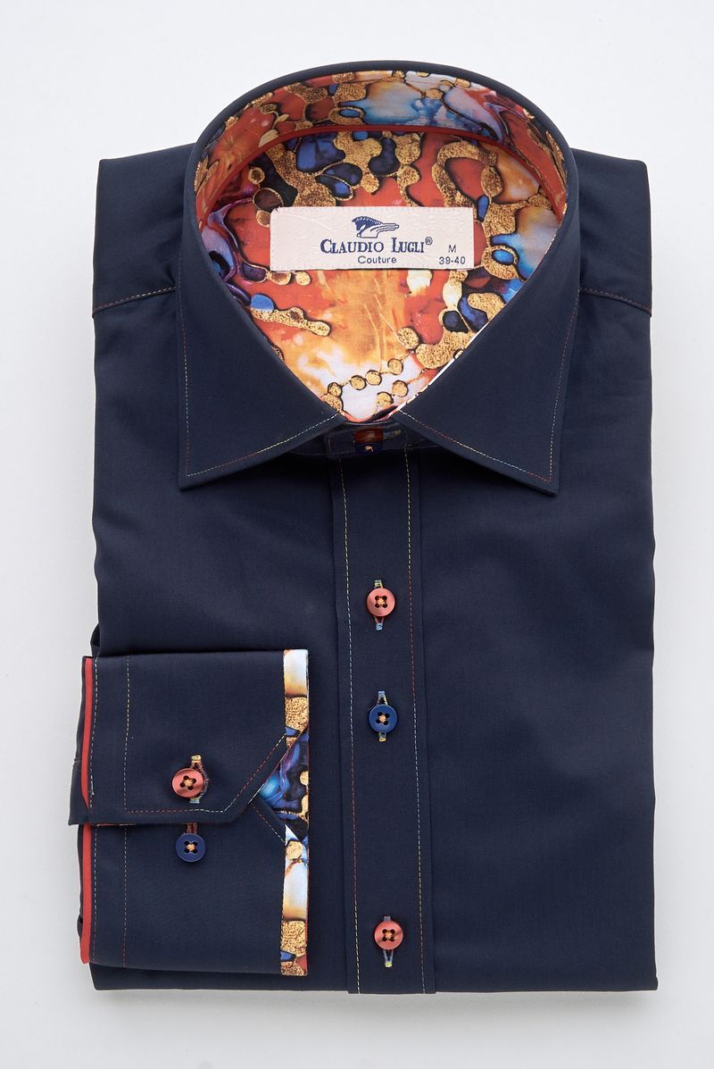 Navy Shirt with Abstract Contrast