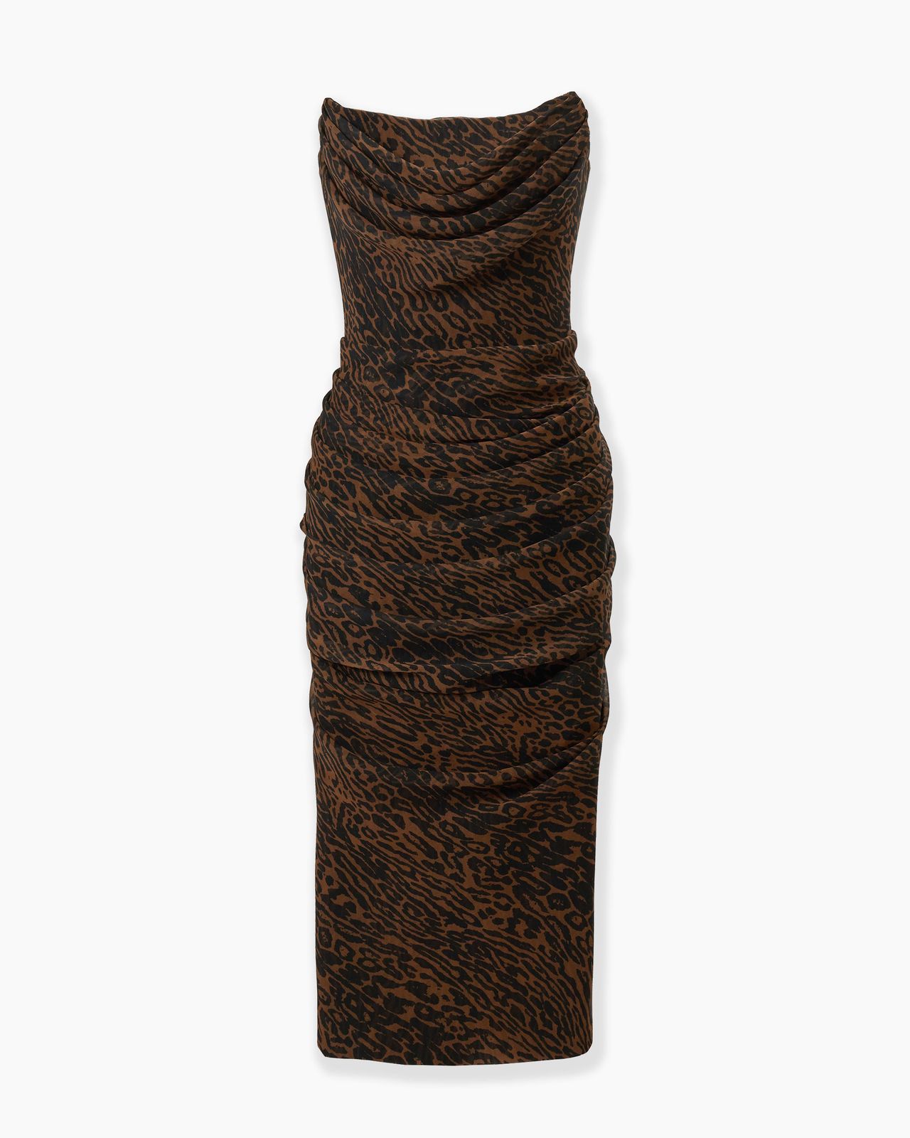 Draped Leopard Print Chiffon Dress
