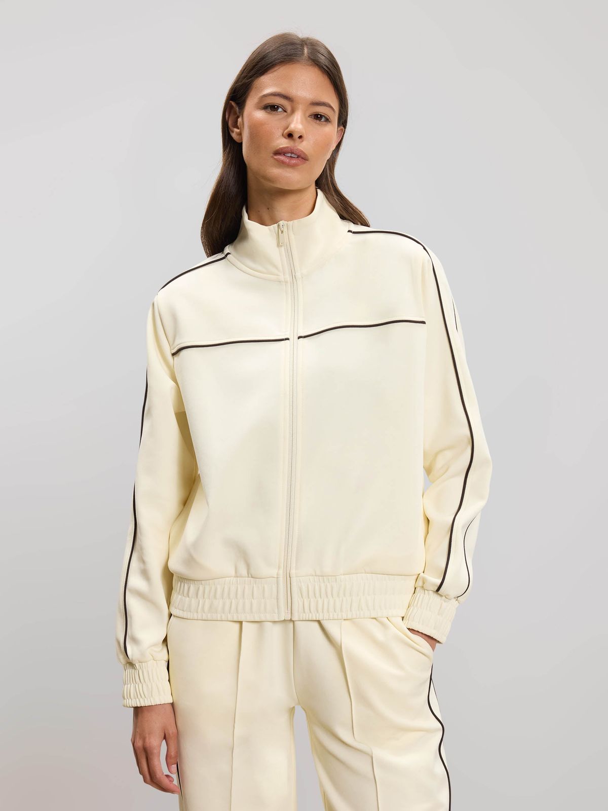 Womens Piping Track Jacket in Ecru