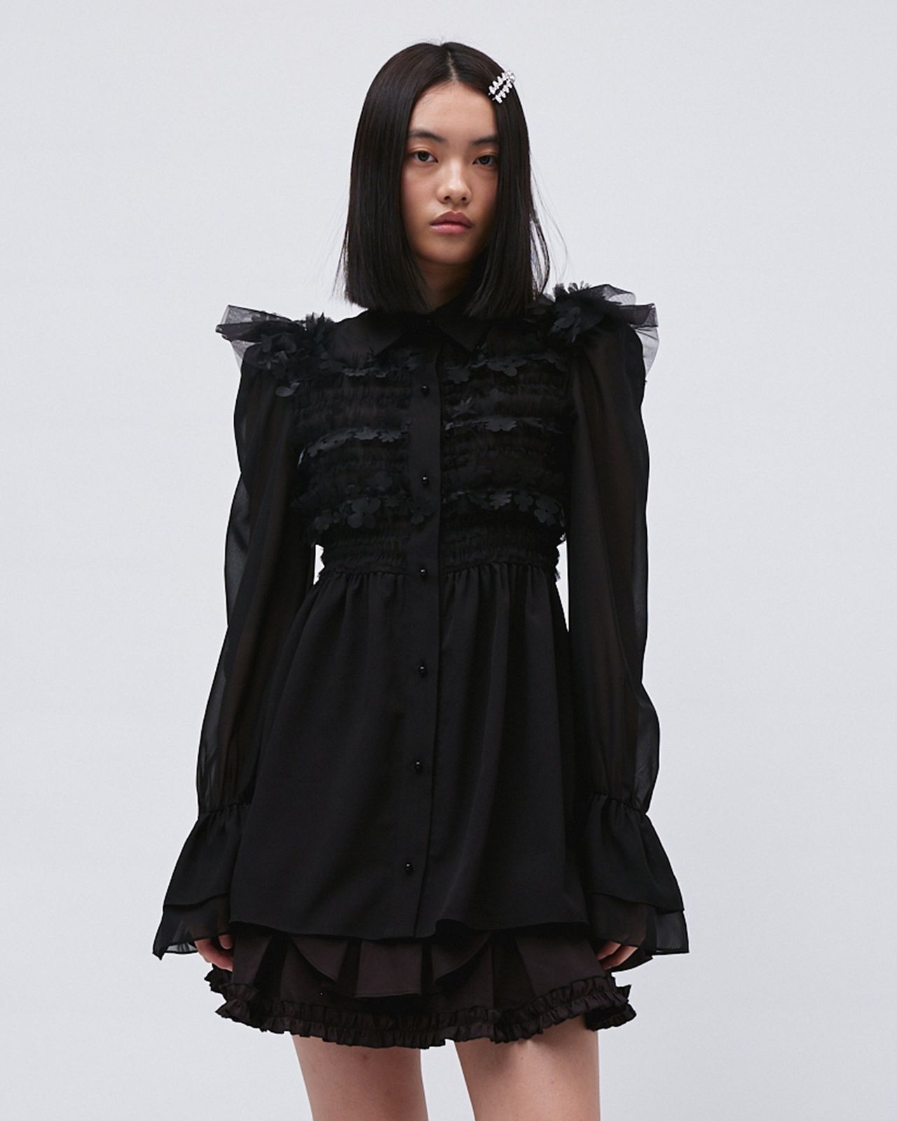 SMOCKED RUFFLE LONG SHIRT