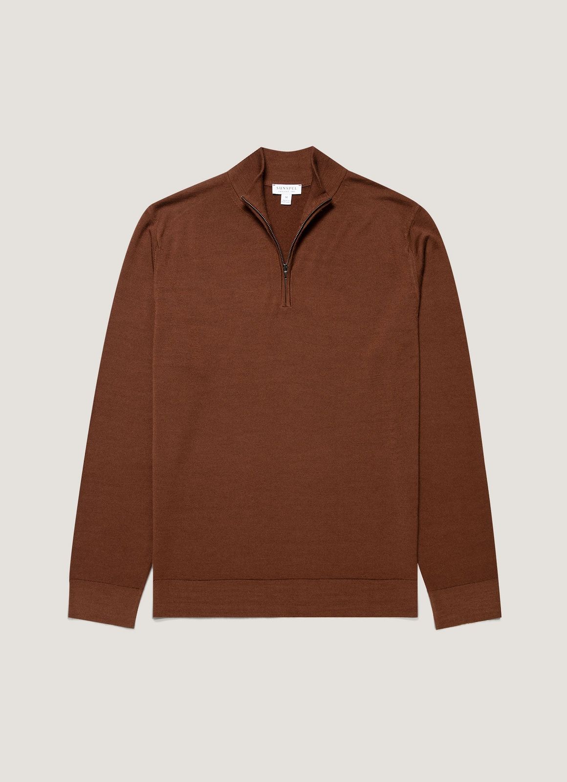 Men's Extra-Fine Merino Half Zip Jumper in Chestnut