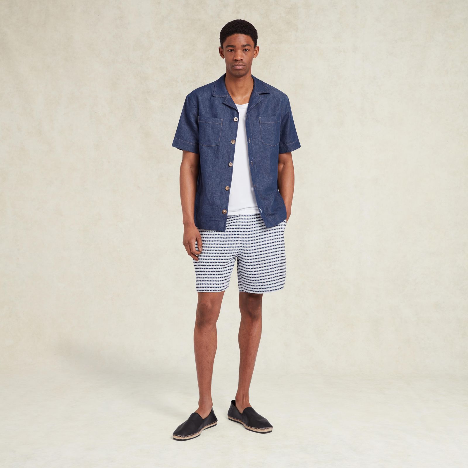 Riita Textured Linen Shorts - Blue