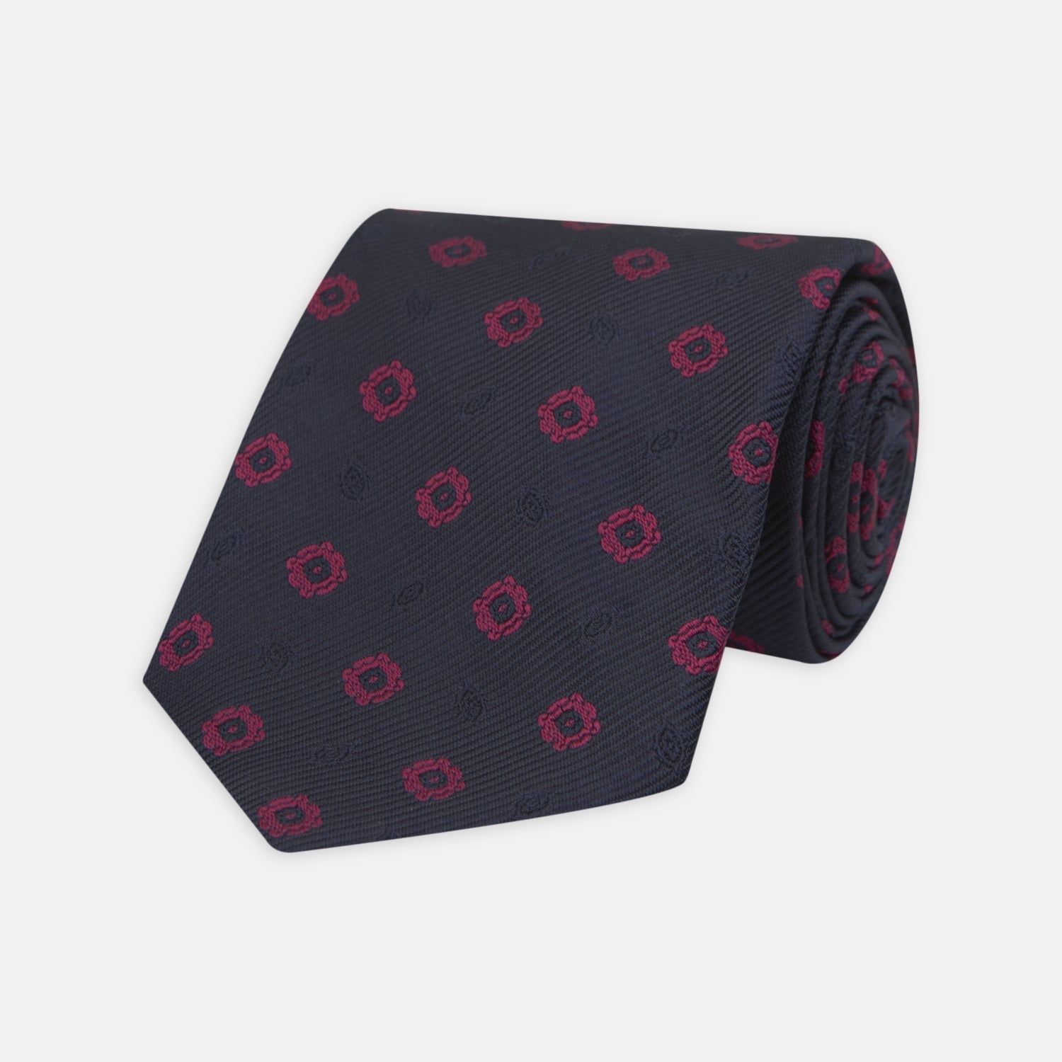 Navy and Dark Pink Emblem Spot Silk Tie