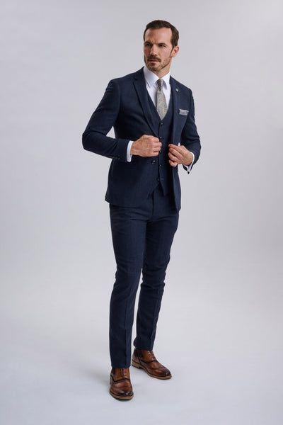 Oscar Navy Tweed Three Piece Suit