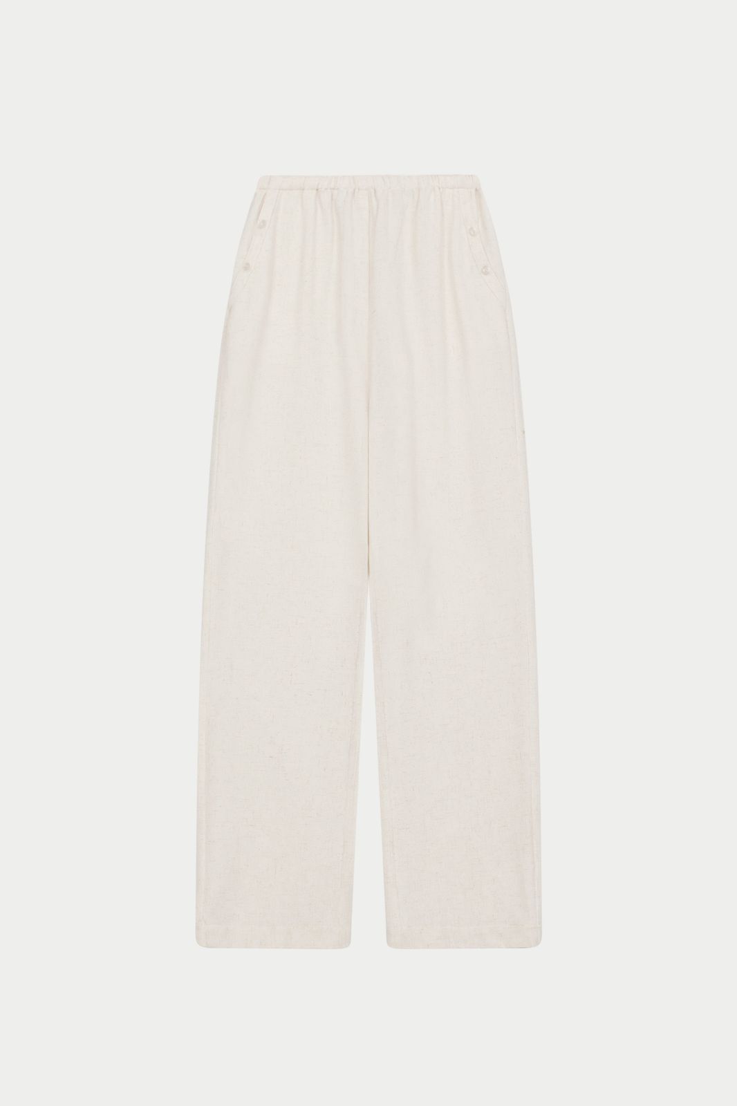 TEXTURED LINEN BUTTON DETAIL TROUSER - BEIGE