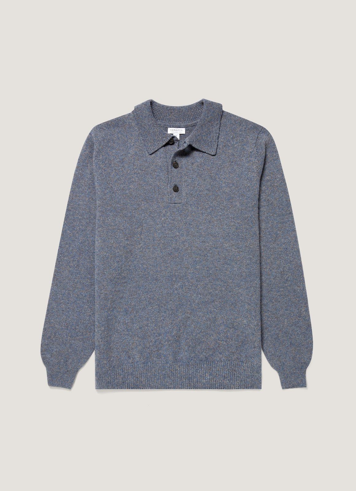 Men's Lambswool Knitted Polo Shirt in Denim Twist