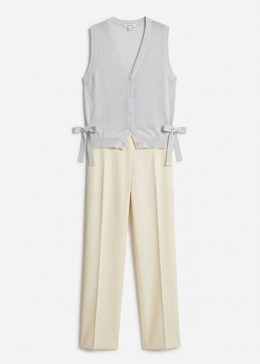 Lesina Sheer Knit Sleeveless Cardigan - Light Grey