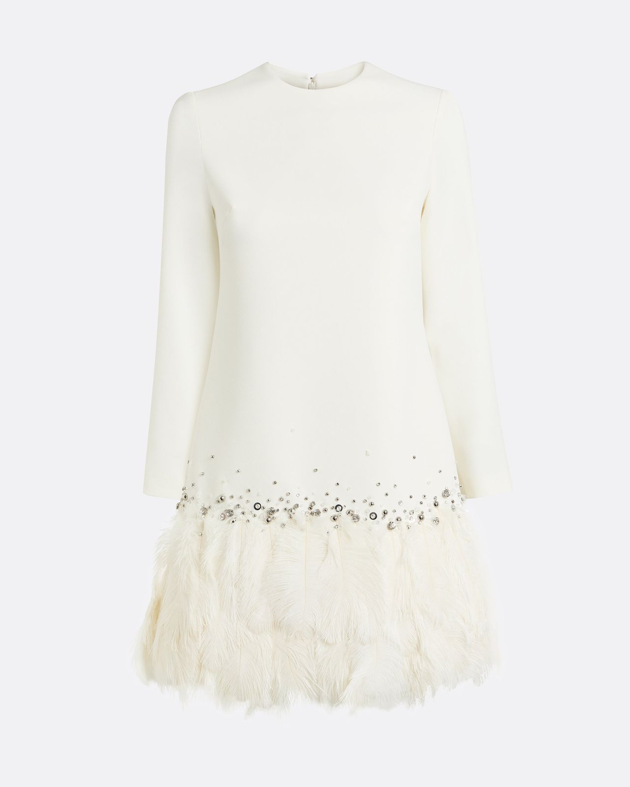 Reffie Short Dress In Ivory With Feathers