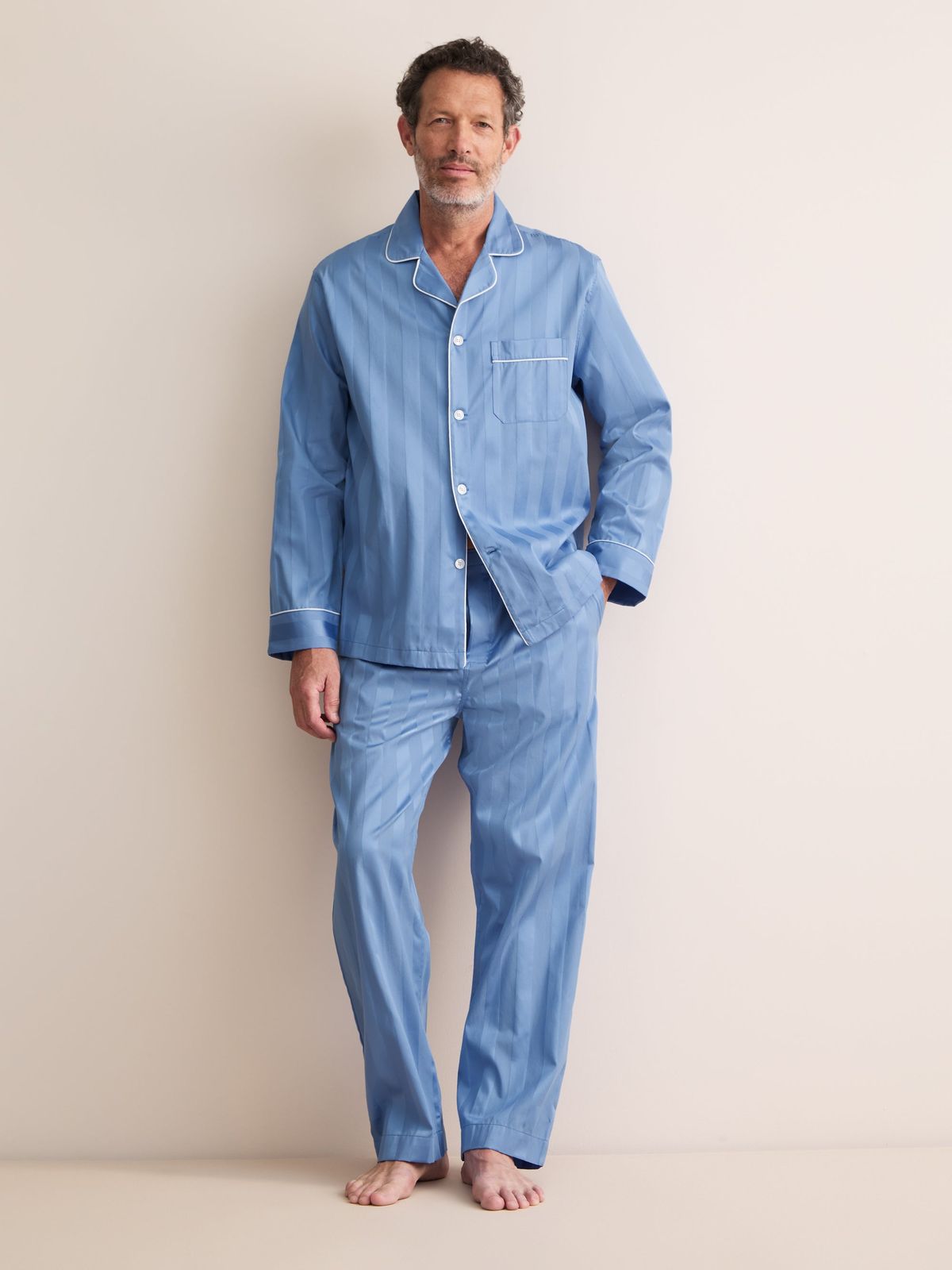 Lingfield Cotton Pyjamas Mid Blue Tonal Stripe