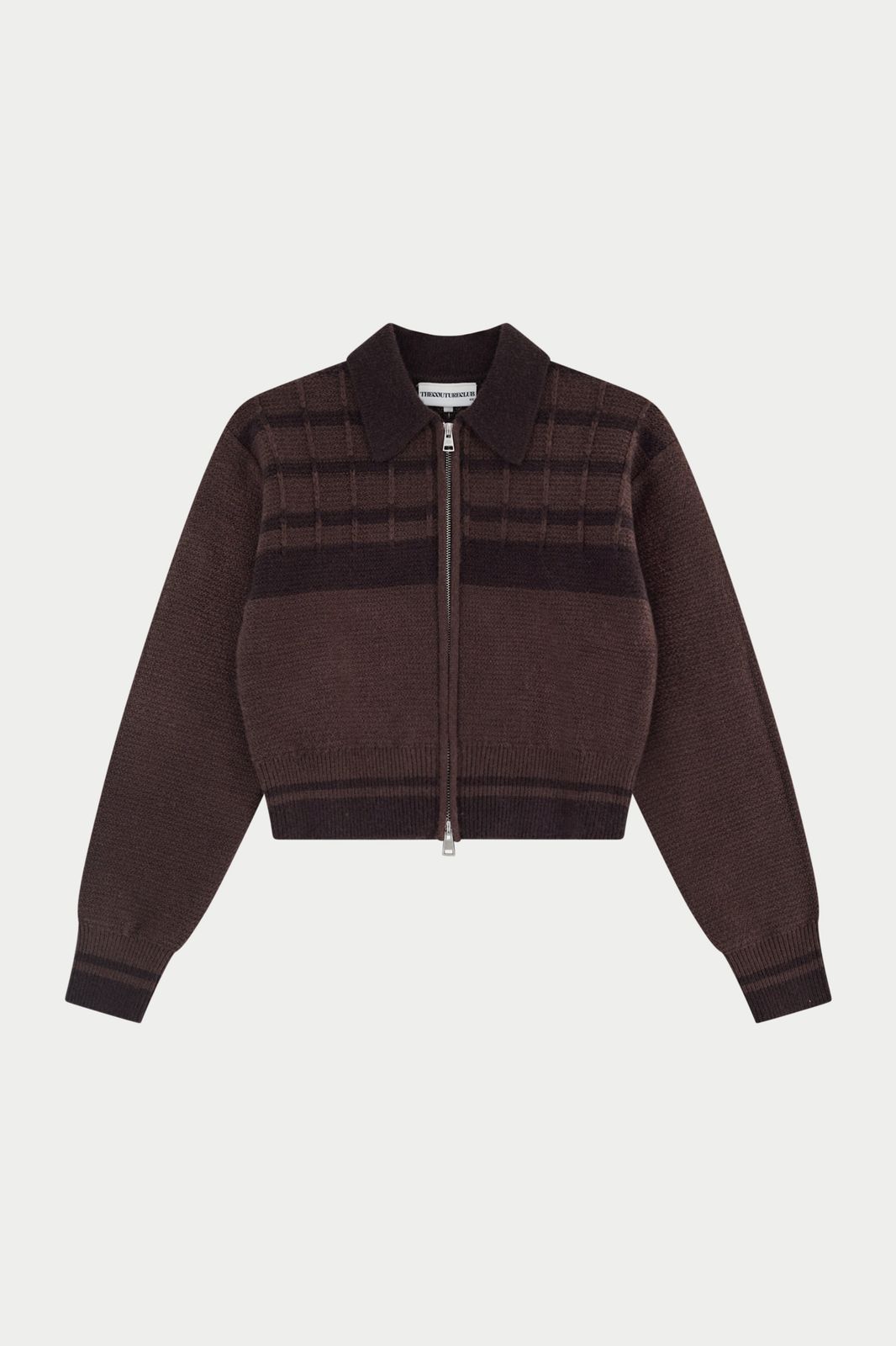 CONTRAST STRIPE KNITTED ZIP THROUGH - CHOCOLATE
