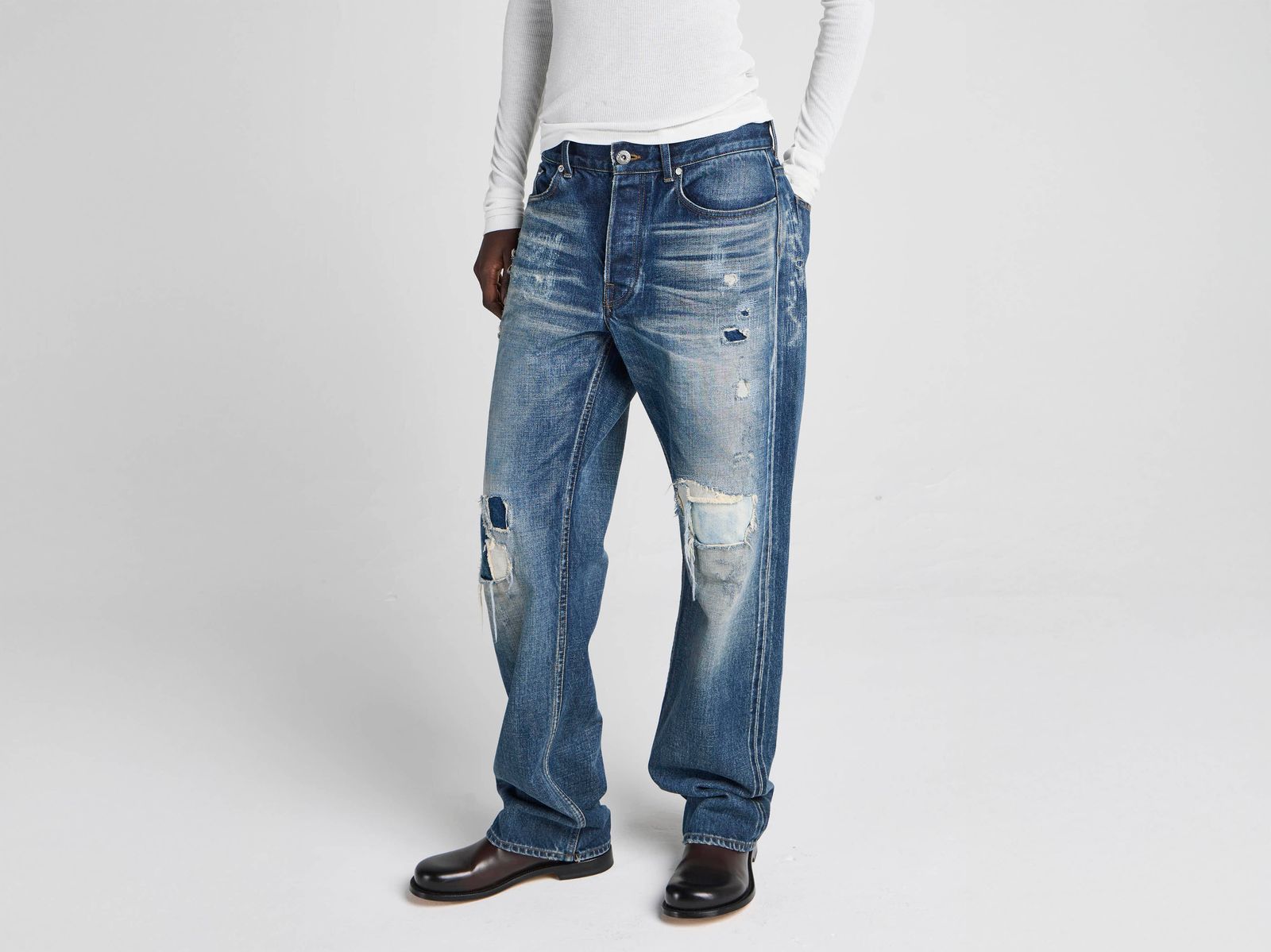 WOMENS STRAIGHT LEG DENIM JEANS IN DARK BLUE