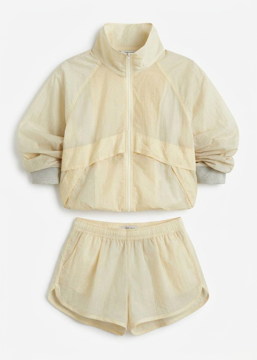 Bicos Sheer Mini Track Shorts - Pale Yellow