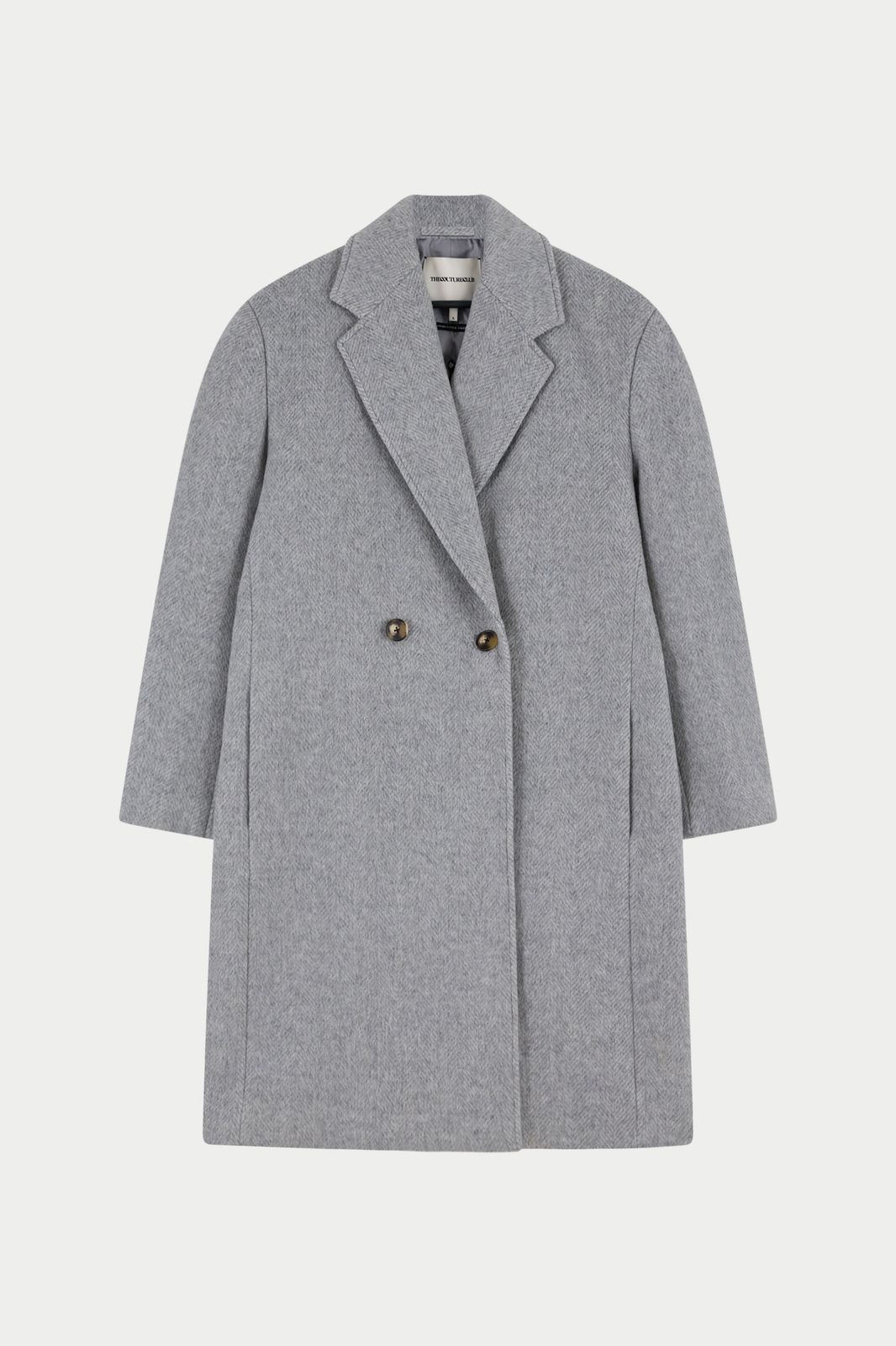 HERRINGBONE WOOL LONGLINE DUSTER COAT - GREY