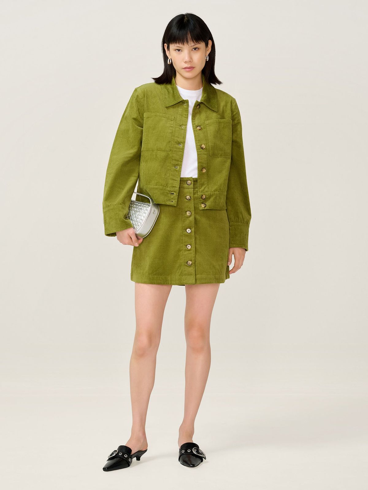 Moira Cord Skirt in Moss Green