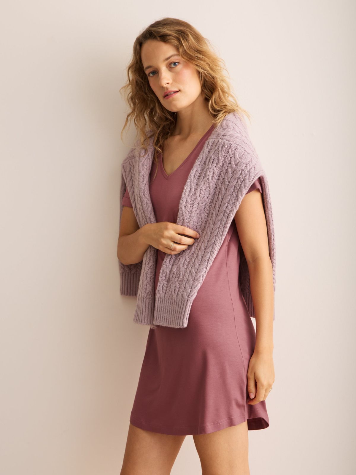 Lara Micro Modal V-Neck Sleep T-Shirt Dusty Rose