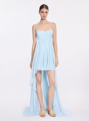 Silk Short Dress with Trail