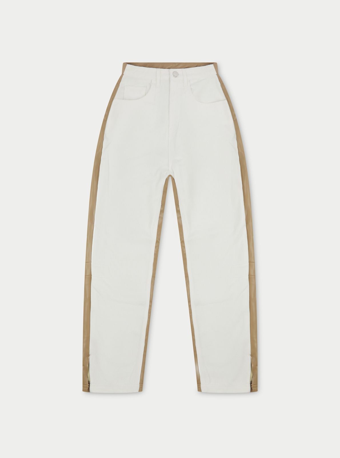 PU SPLICED DENIM JEANS - OFF WHITE/BEIGE