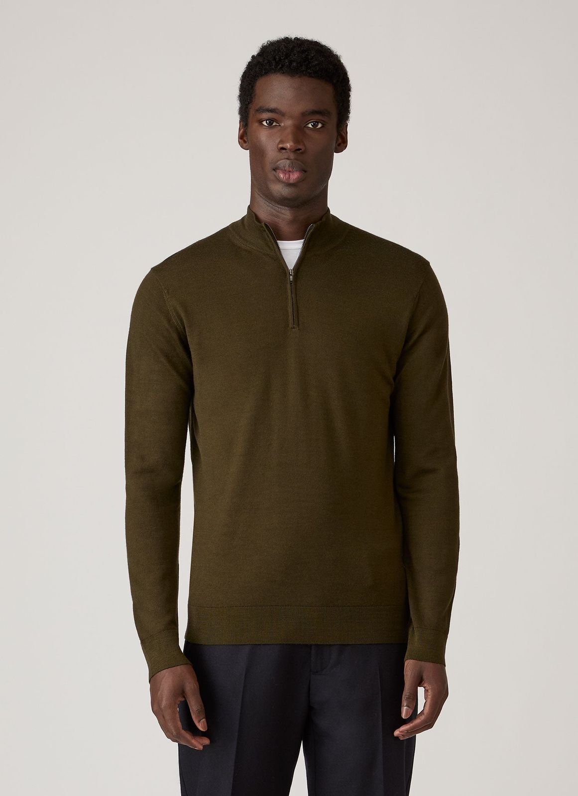 Men's Extra-Fine Merino Half Zip Jumper in Loden Green