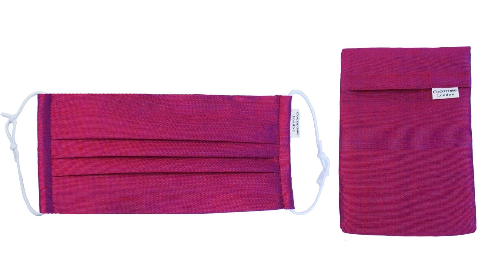 Pleated Silk Face Mask with Nose Wire and Matching Pouch - Crimson Red
