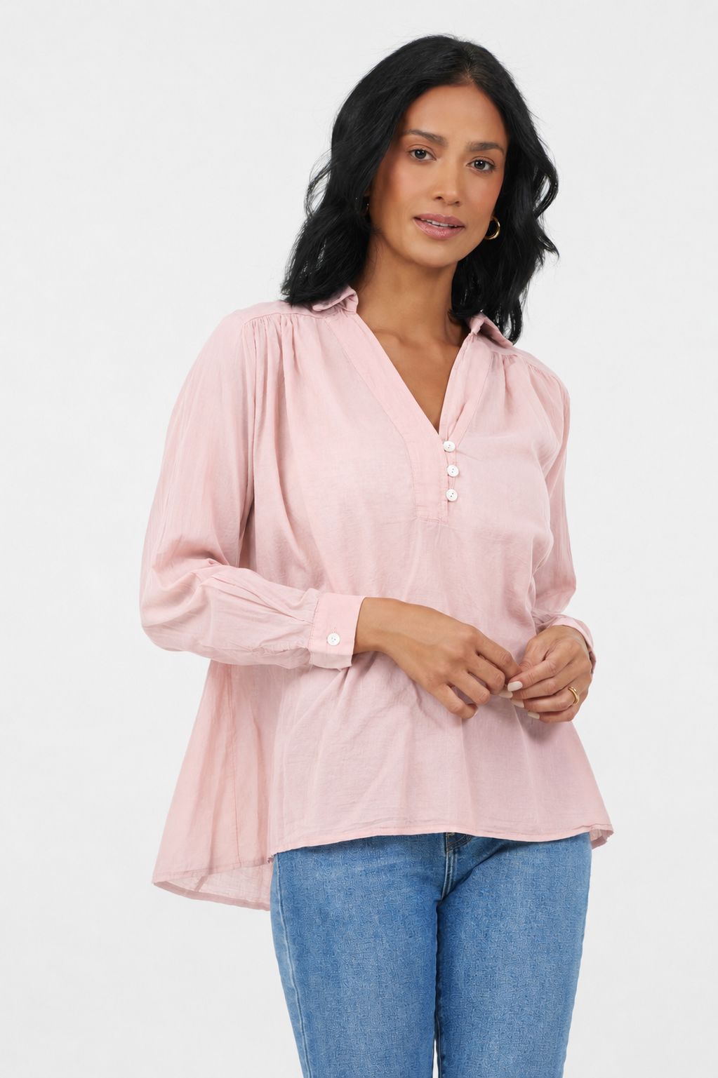 Clara Button Detail V Neck Shirt