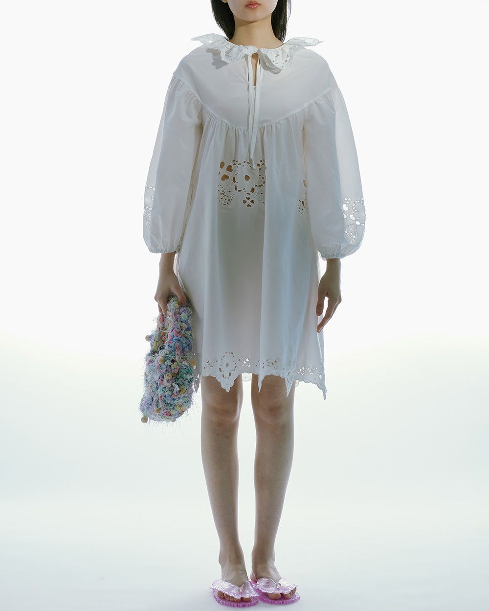 FRILL COLLAR EMBROIDERED DRESS