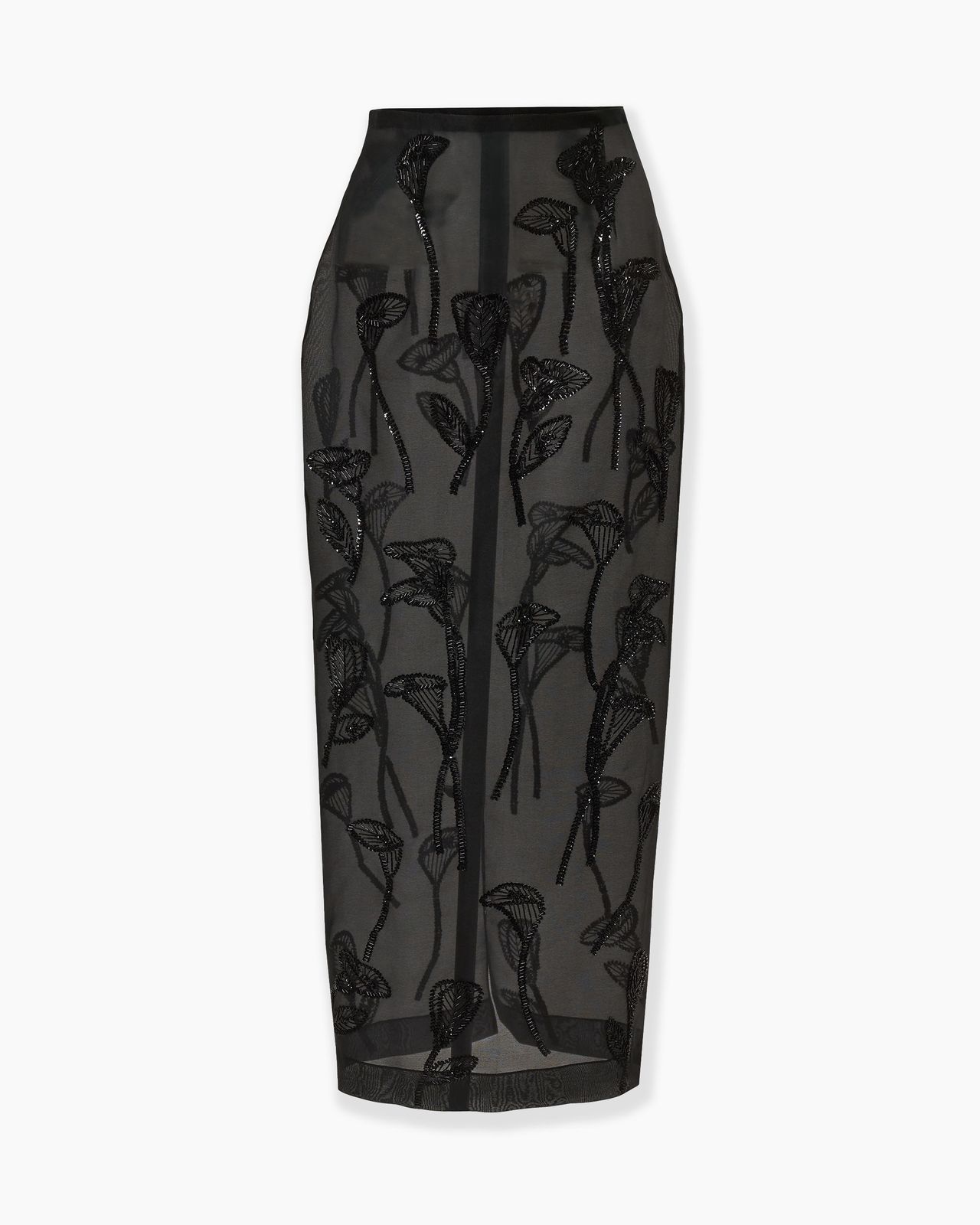 Floral-Embroidered Organza Column Skirt
