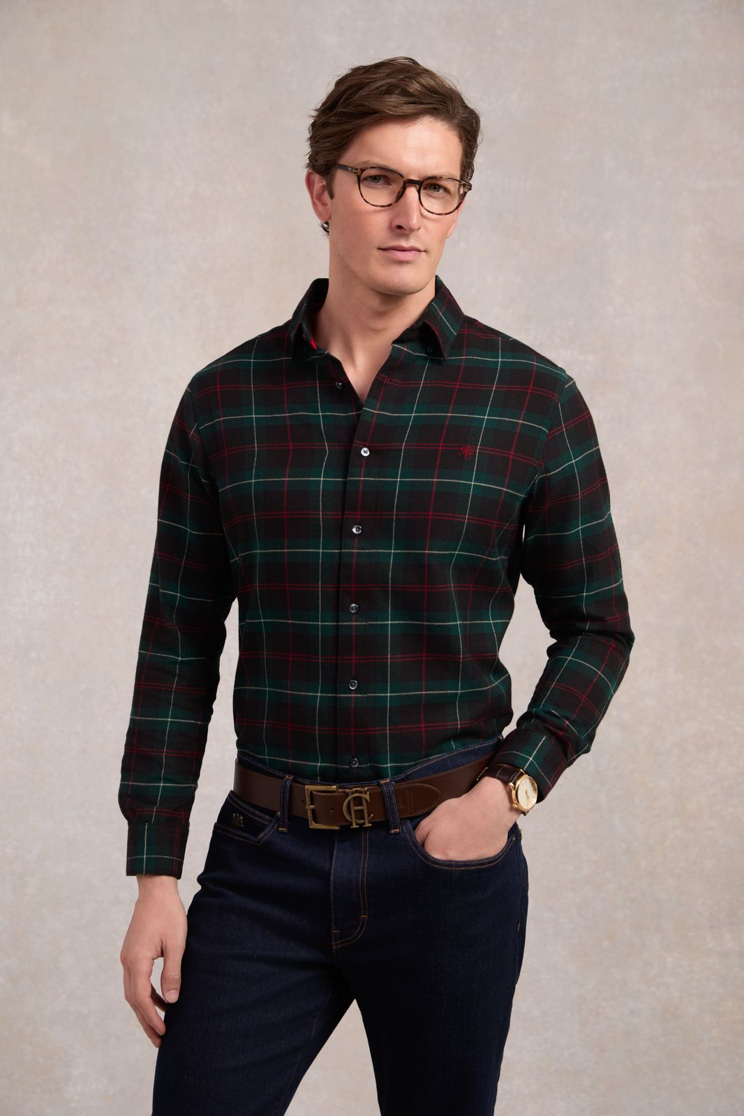 Men's Classic Fit Brushed Cotton Shirt (Emerald)