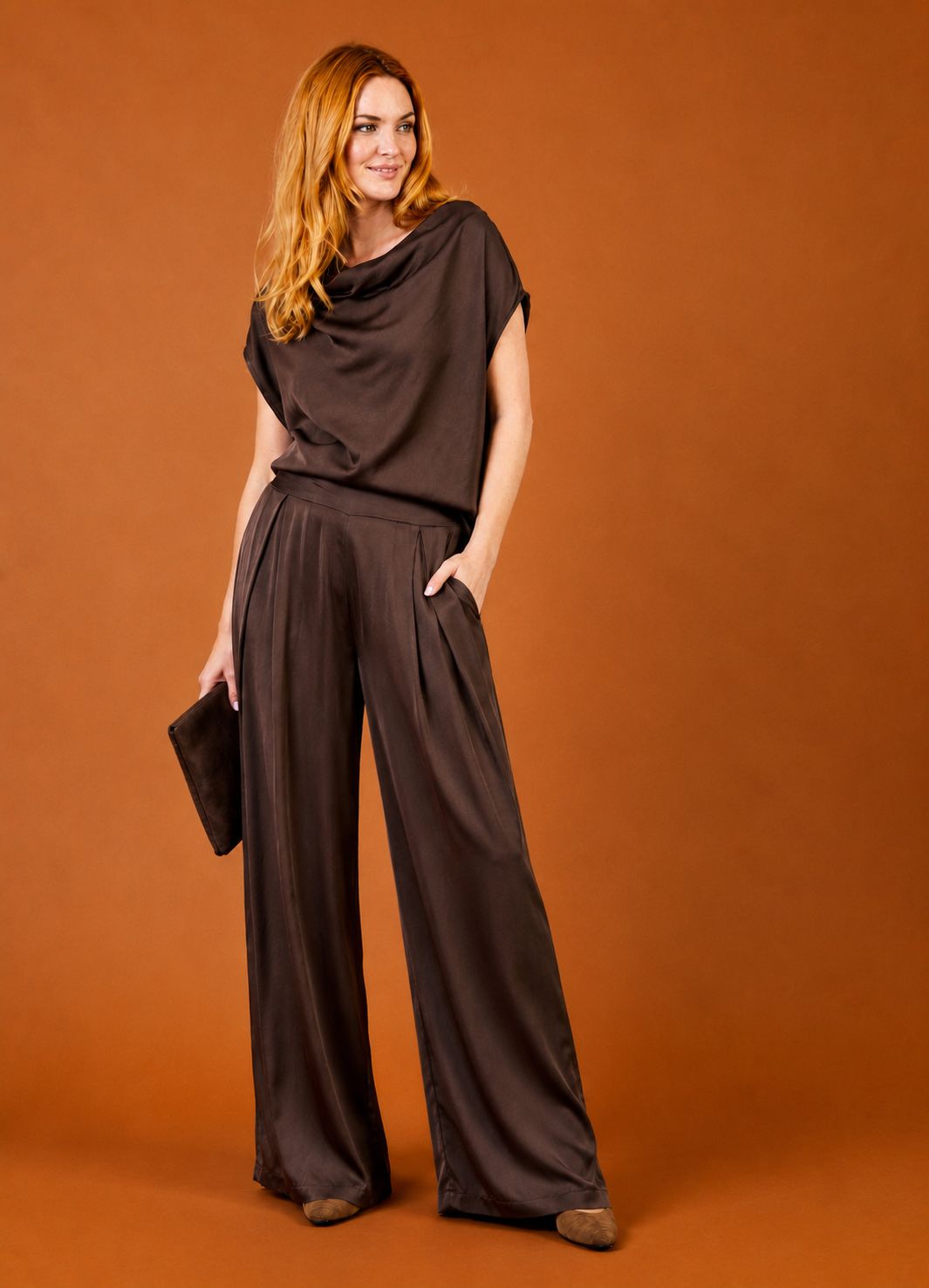 Galilee Stretch Satin Drape Front Sleeveless Top