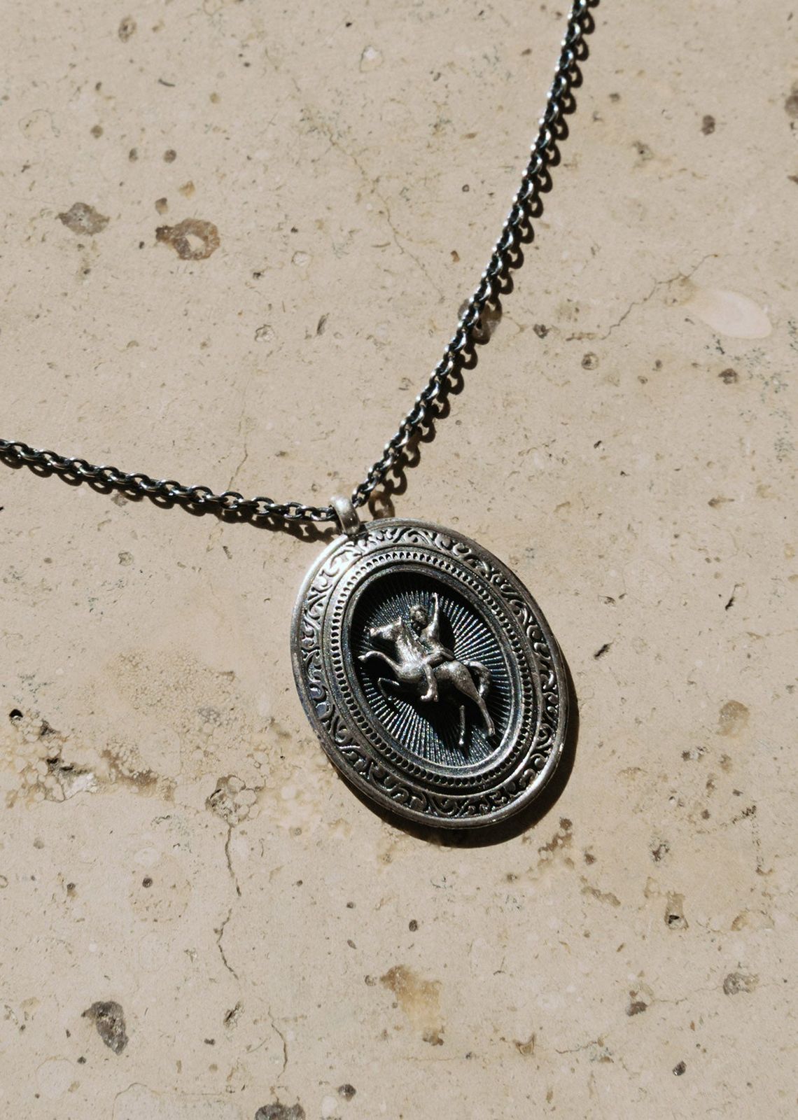 Silver Oval Western Cowgirl Pendant Necklace