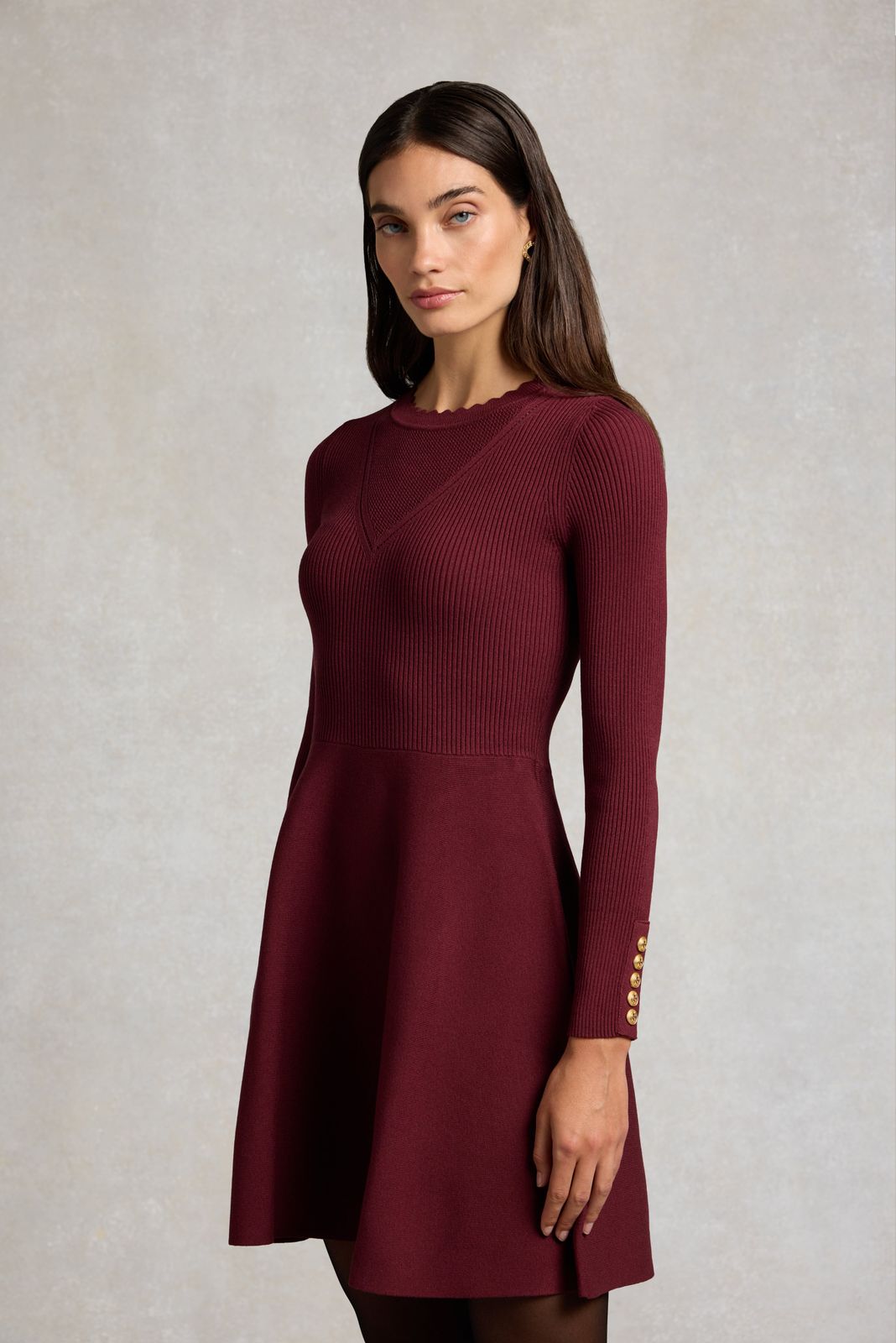 Spencer Knitted Fit & Flare Dress (Burgundy)