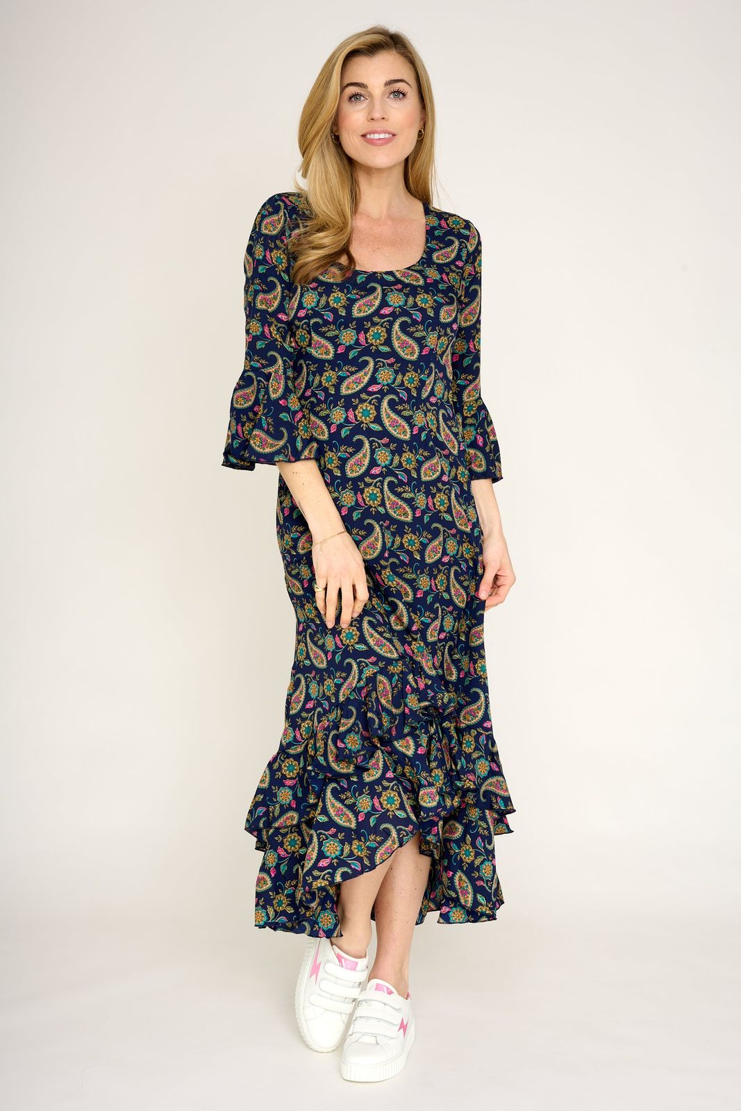 Victoria Midi Dress in Navy Teardrop