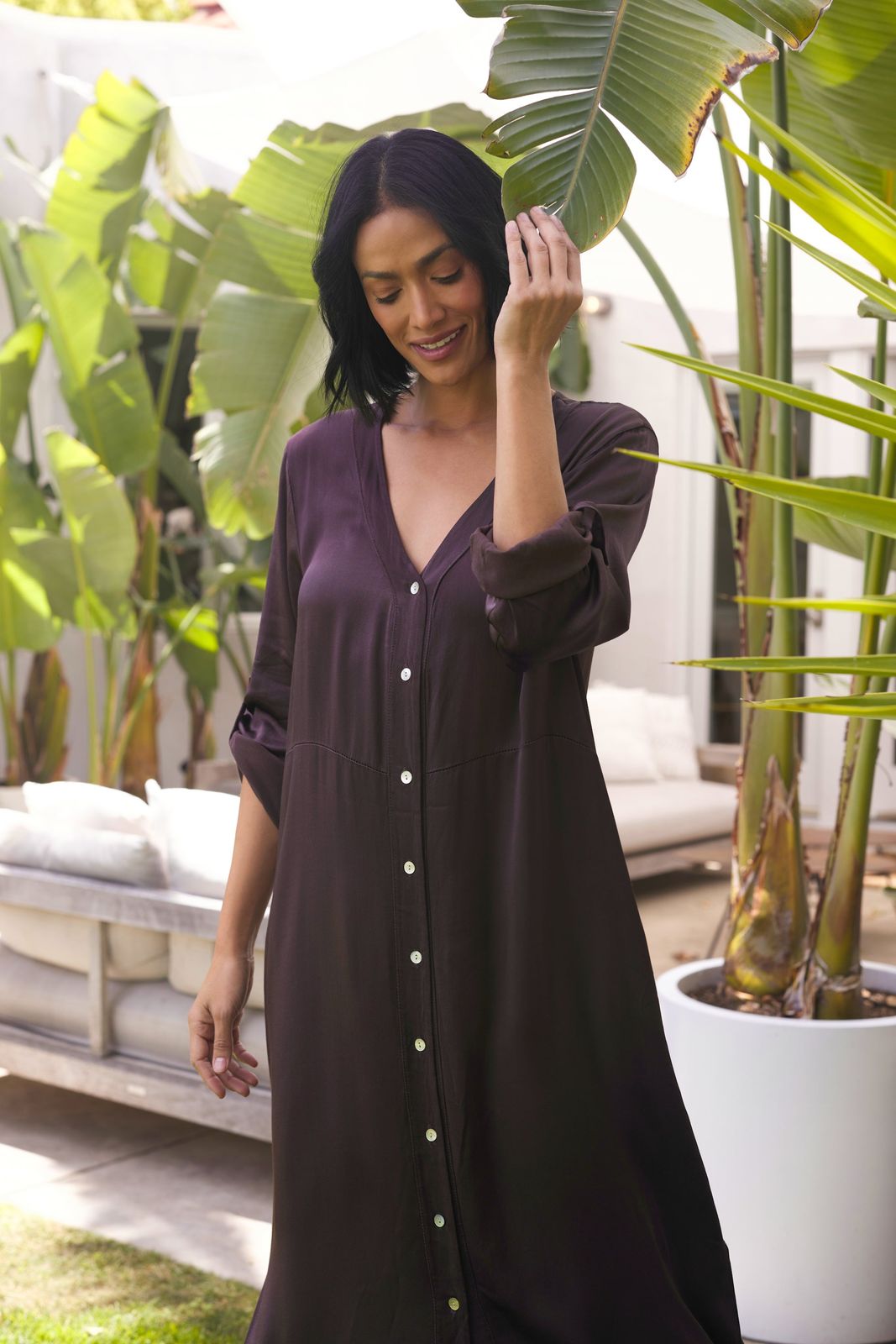 Harlem Satin Long Button Thru Dress
