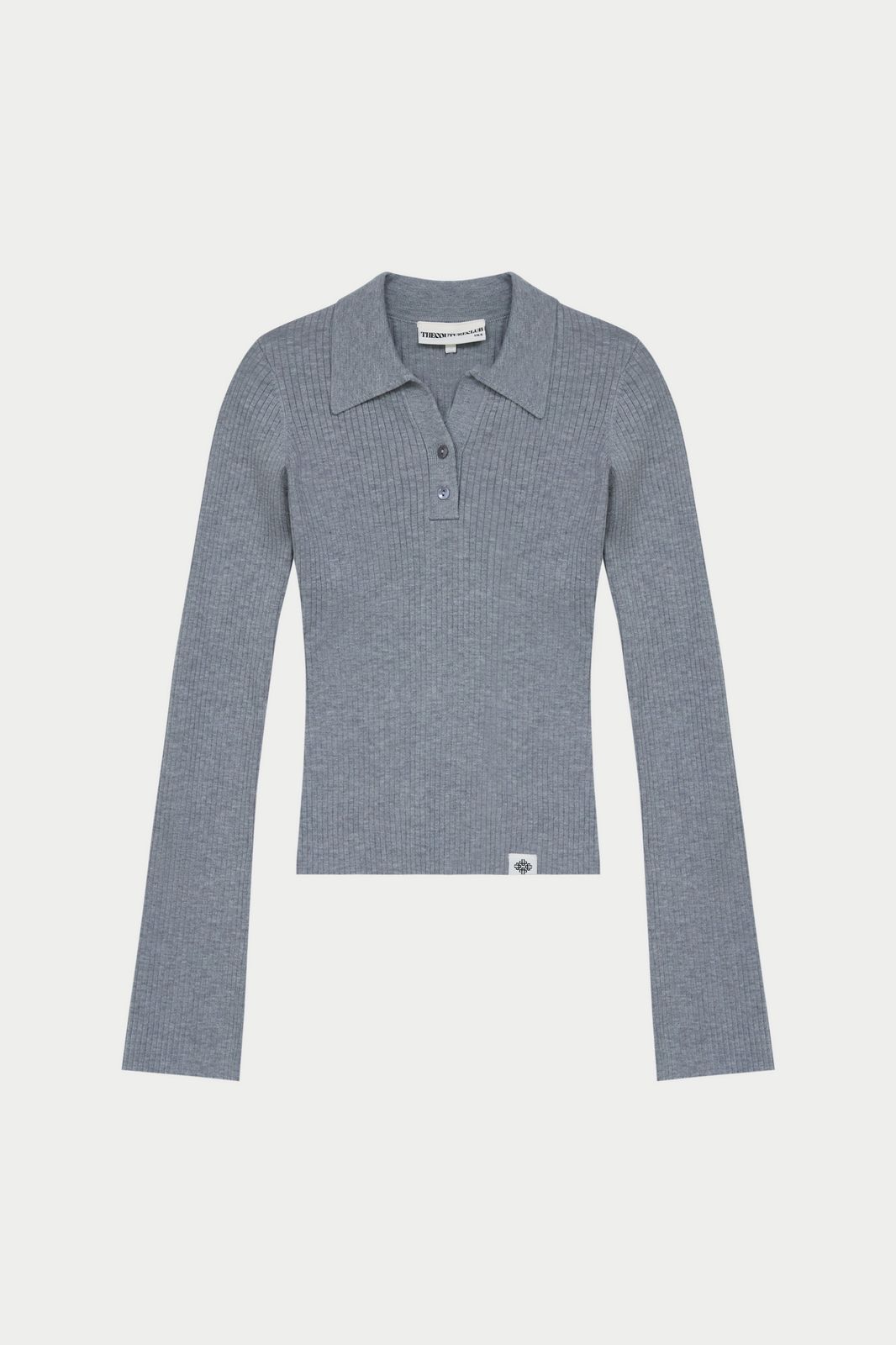 KNITTED RIBBED BUTTON THROUGH TOP - GREY MARL