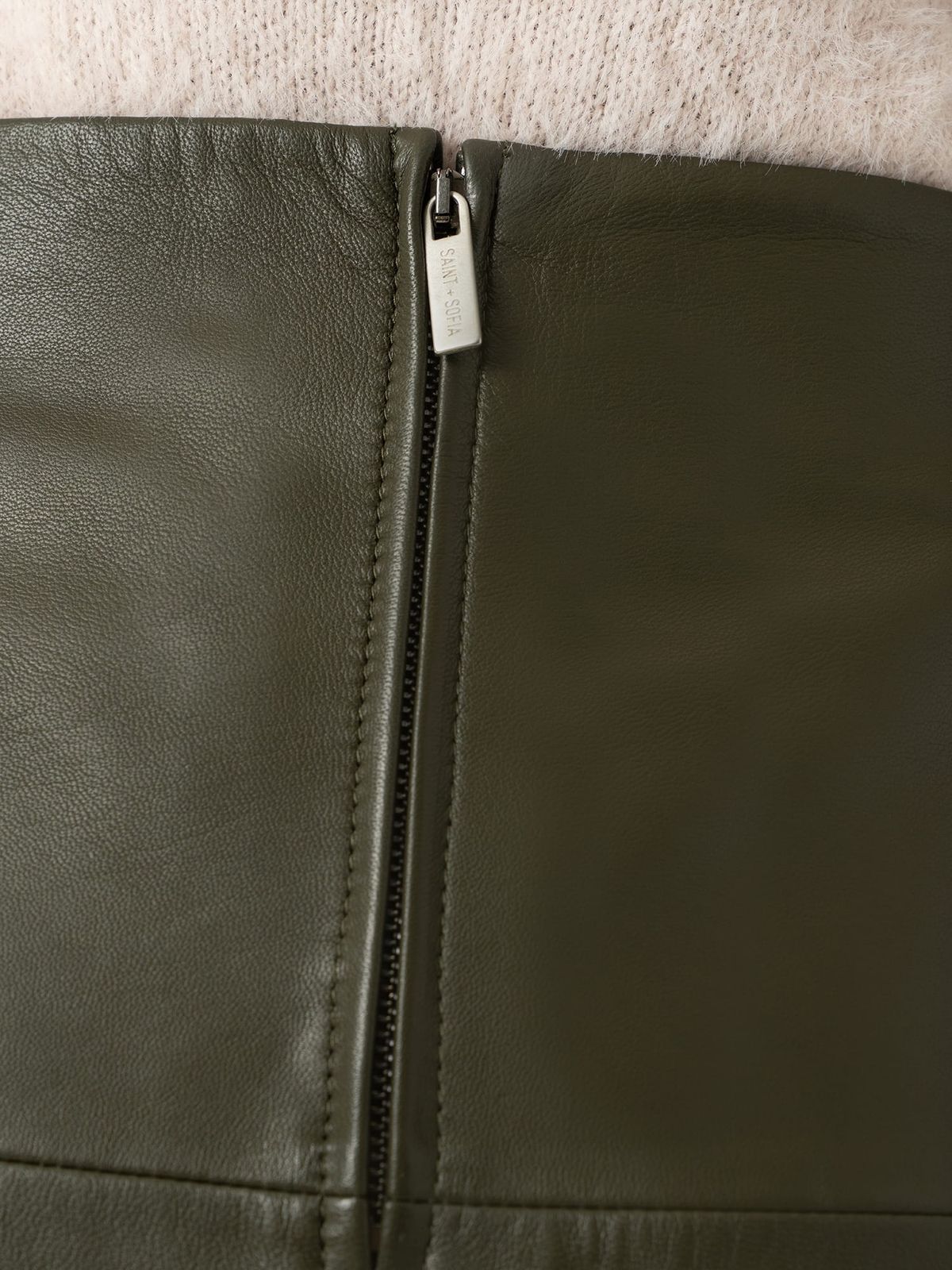 Bonham Leather Midi Skirt - Khaki