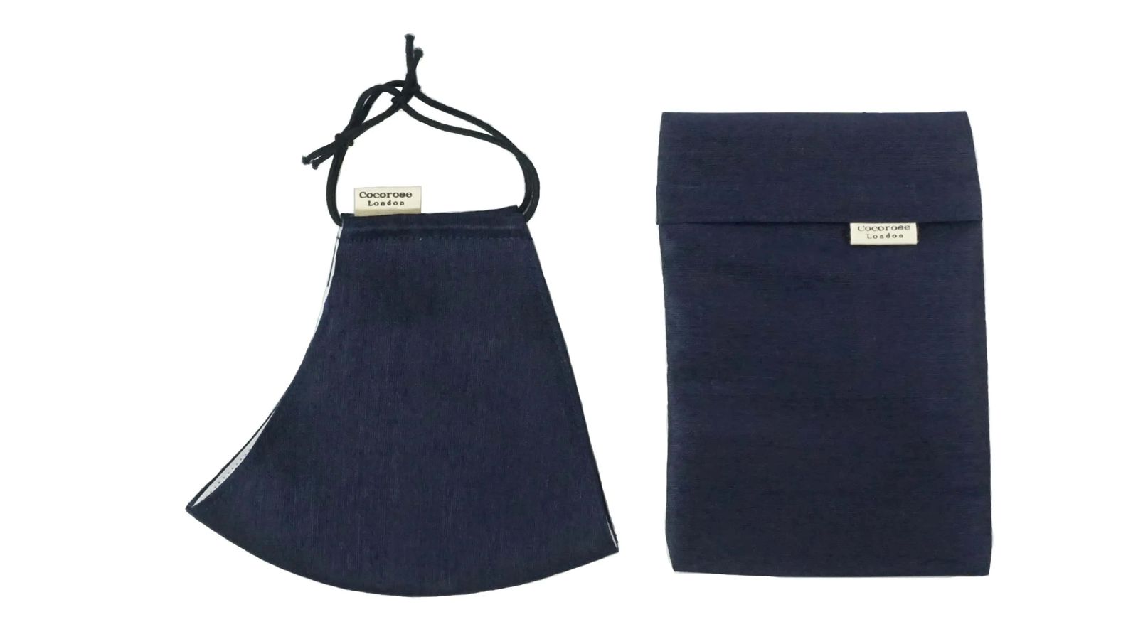 Silk Face Mask with Filter Pocket and Matching Pouch - Navy