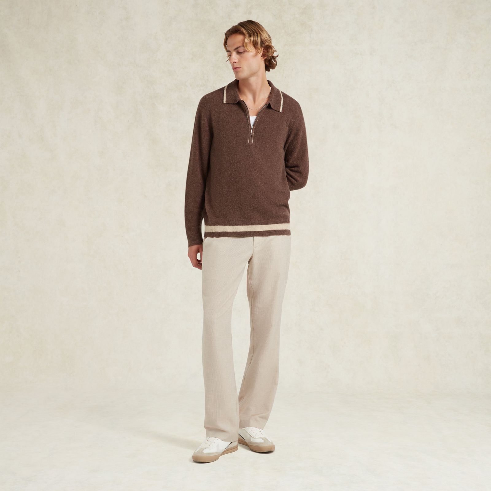 Lazarus Long Sleeve Polo - Chocolate Brown