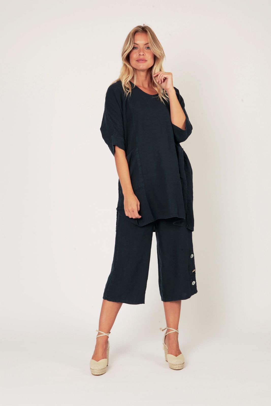 Sariah Linen Culottes With Button Detail