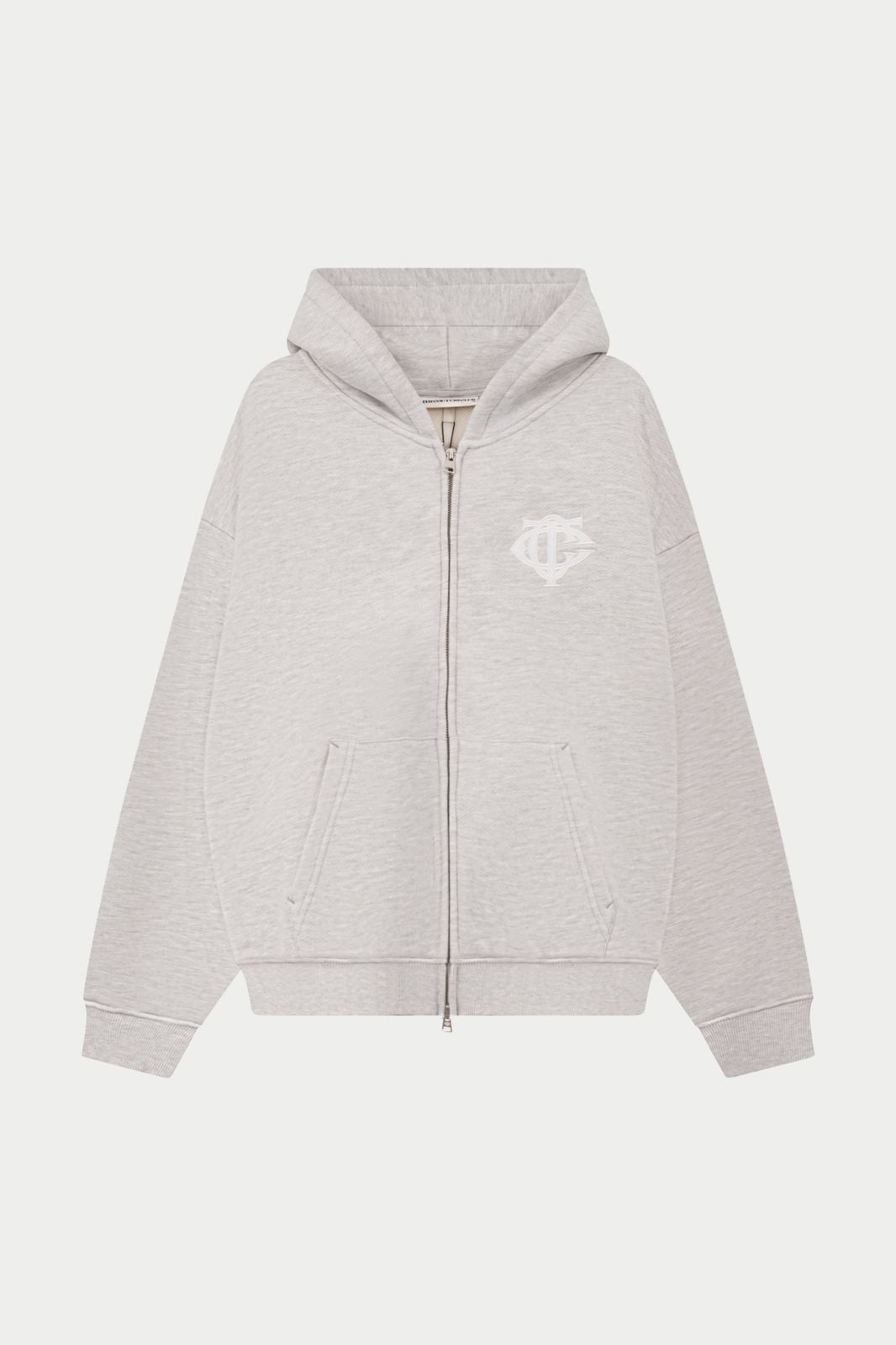 HEAVYWEIGHT MONOGRAM APPLIQUE EMBLEM ZIP THROUGH - GREY MARL