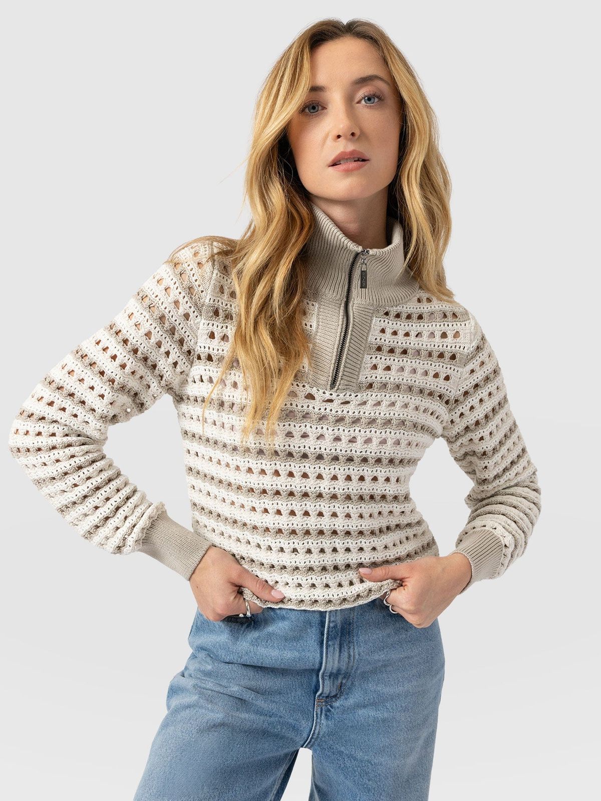 Ester Quarter Zip Knit - Beige