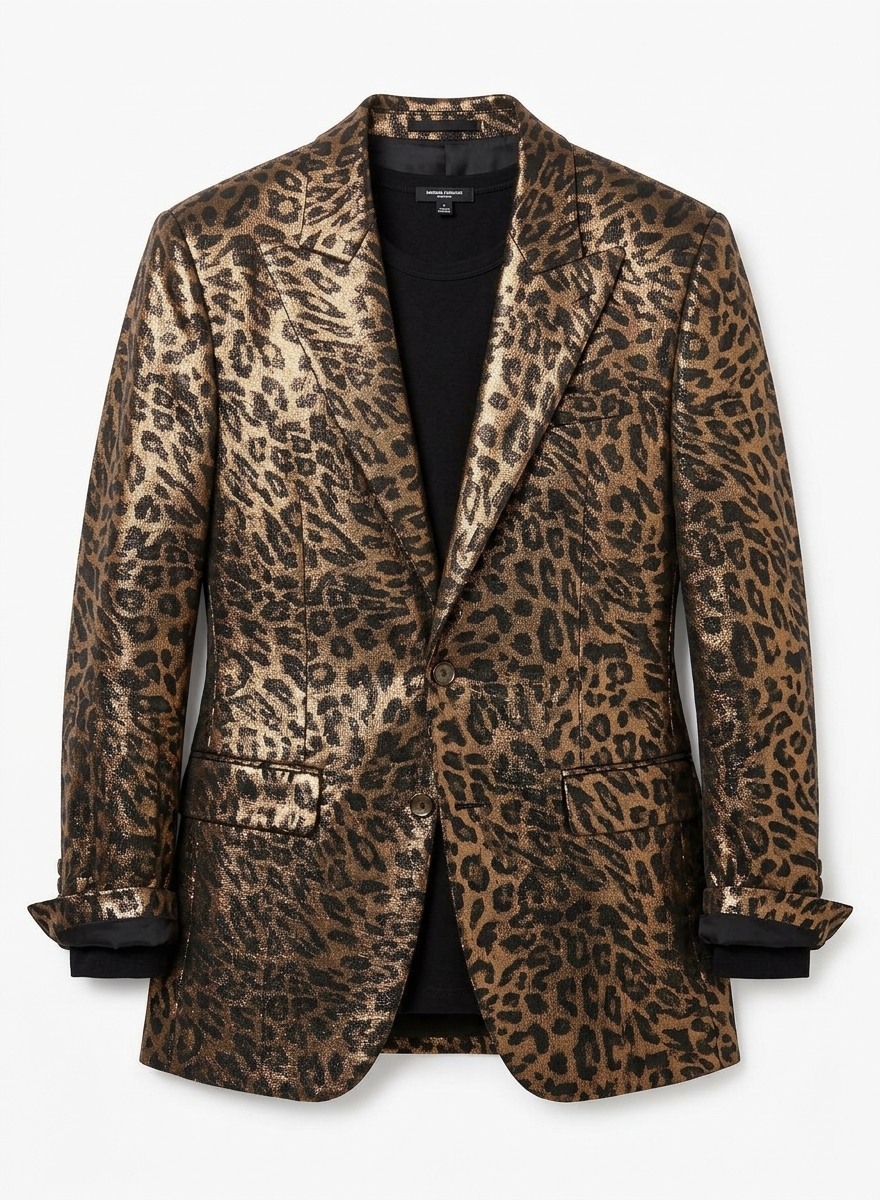Gold Metallic Leopard Print Blazer