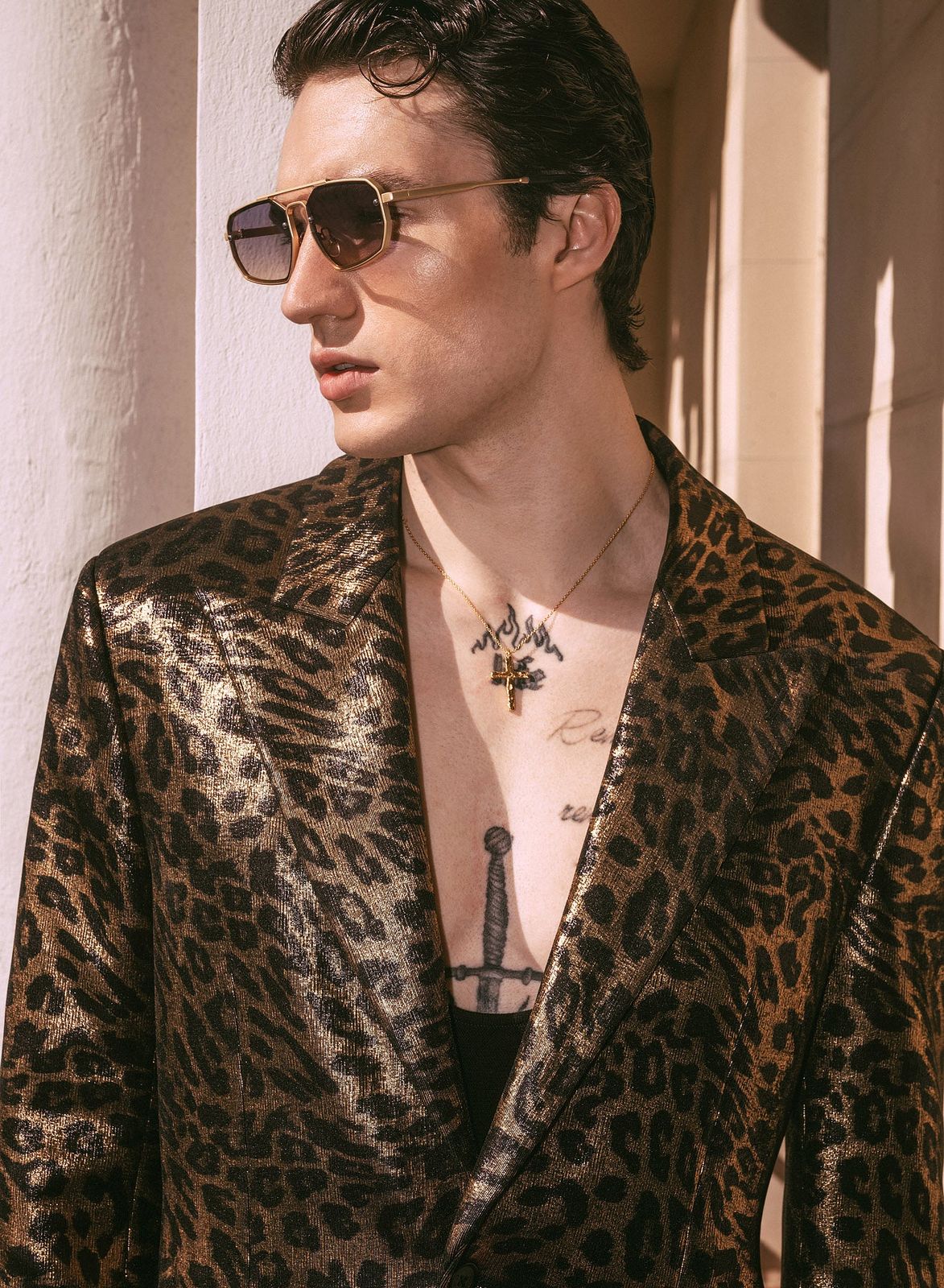 Gold Metallic Leopard Print Blazer
